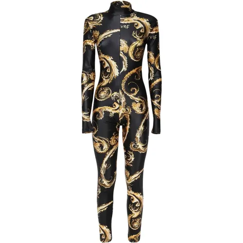 Barockdruck Jumpsuit Schwarz Gold Kleid , Damen, Größe: M - Versace Jeans Couture - Modalova