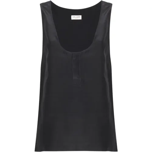 Dark Grey Silk Top , female, Sizes: S, M - Saint Laurent - Modalova