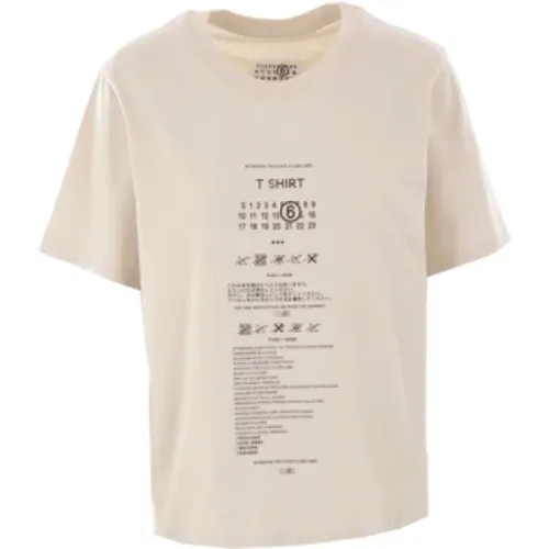 White Cotton T-shirt with Care Label Print , female, Sizes: M - MM6 Maison Margiela - Modalova