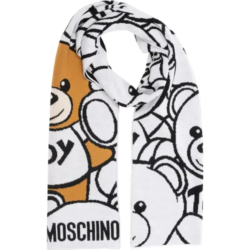 Abstract Multicolour Teddy Bear Wool Scarf , female, Sizes: ONE SIZE - Moschino - Modalova