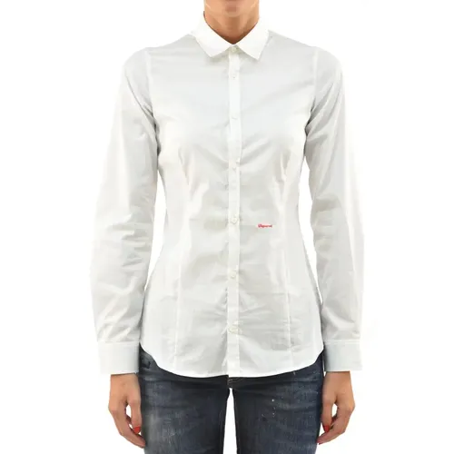 Stilvolles weißes besticktes Baumwollhemd , Damen, Größe: M - Dsquared2 - Modalova
