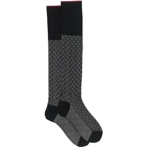 Lange schwarze Baumwollsocken für Herren mit Lilienmotiv , Herren, Größe: L - Gallo - Modalova