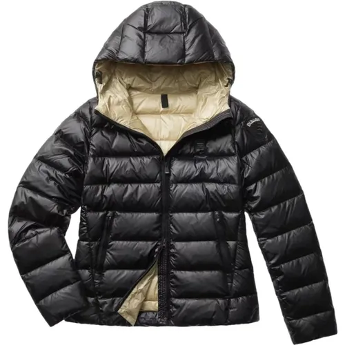 Damen Glänzende Nylon Bomberjacke , Damen, Größe: S - Blauer - Modalova