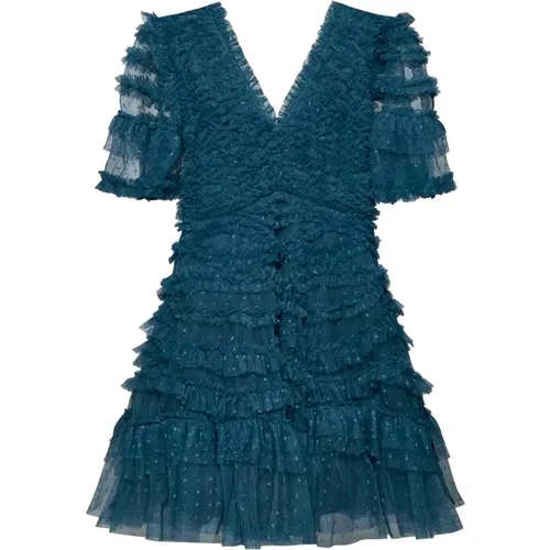 Ruffled V-Neck Dress , female, Sizes: 2XS, XS, S - Needle & Thread - Modalova