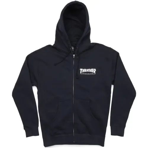 Zip Logo Hoodie in Navy/White , male, Sizes: XL, M - Thrasher - Modalova