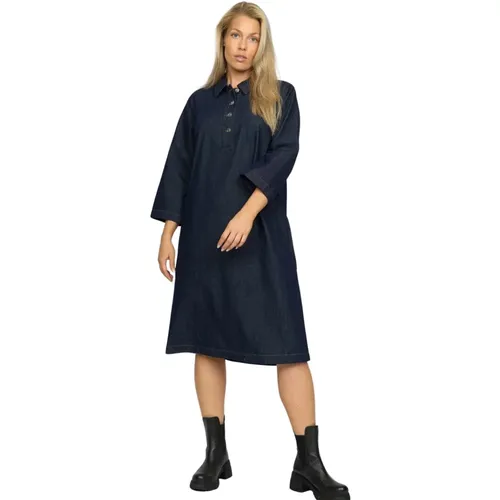 Denim Kleid mit ¾ Ärmeln , Damen, Größe: M - 2-Biz - Modalova