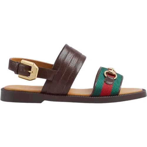 Braune Ledersandalen für Kinder mit Webmotiv - Gucci - Modalova