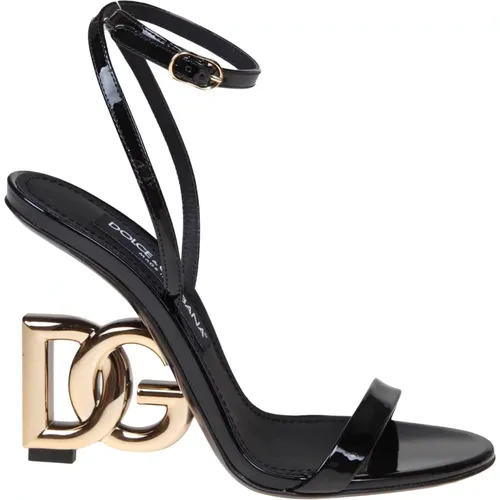 Patent Leather Sandals with DG Heel , female, Sizes: 3 UK, 7 UK, 6 UK, 4 UK, 5 UK - Dolce & Gabbana - Modalova