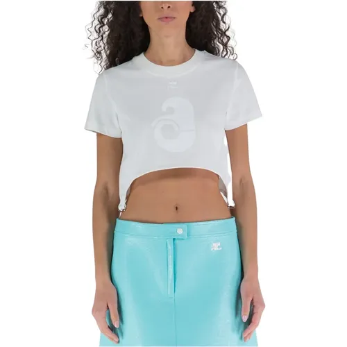 S Print Crop Cotton T-Shirt , female, Sizes: L - Courrèges - Modalova