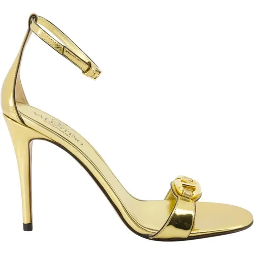 Golden Metallic Heel Sandals , female, Sizes: 5 UK, 3 UK, 4 1/2 UK, 6 UK, 5 1/2 UK, 4 UK - Valentino Garavani - Modalova