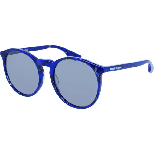 Montura havana azul mirrored silver sunglasses , female, Sizes: 55 MM - alexander mcqueen - Modalova