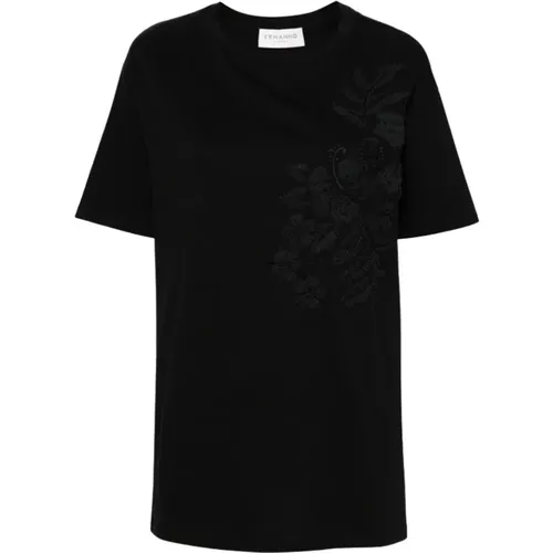 Blumenbesticktes Baumwoll-T-Shirt , Damen, Größe: XS - Ermanno Scervino - Modalova