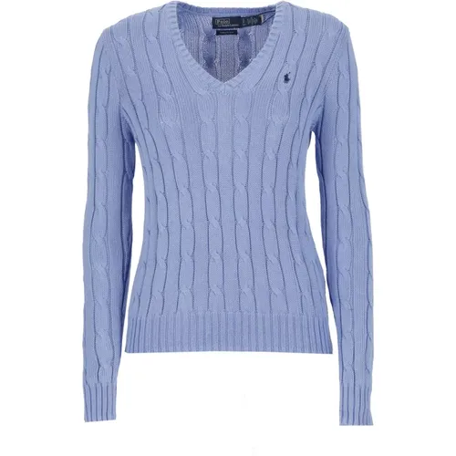 Cotton Sweater with V-Neck and Iconic Pony , female, Sizes: L - Ralph Lauren - Modalova