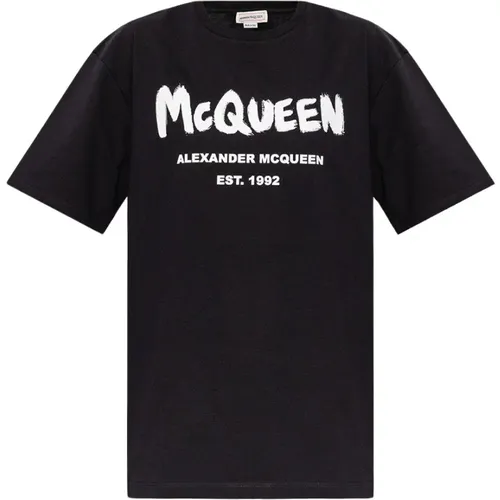 T-Shirt mit Logo , Damen, Größe: 3XS - alexander mcqueen - Modalova
