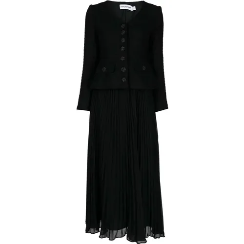 Elegantes schwarzes Boucle-Chiffon-Midi-Kleid , Damen, Größe: 2XS - Self Portrait - Modalova