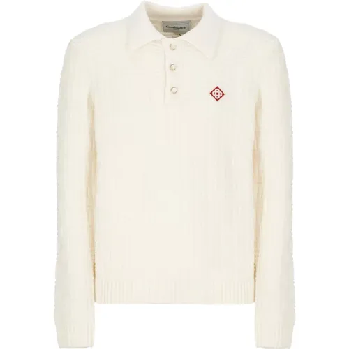 Ivory Woll-Polo-Shirt mit Column Stitch , Herren, Größe: L - Casablanca - Modalova