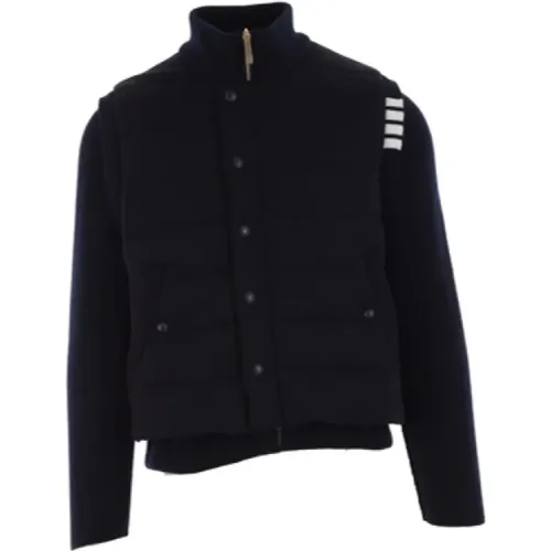 Reversible Wool Navy Coat with 4bar Details , male, Sizes: M - Thom Browne - Modalova