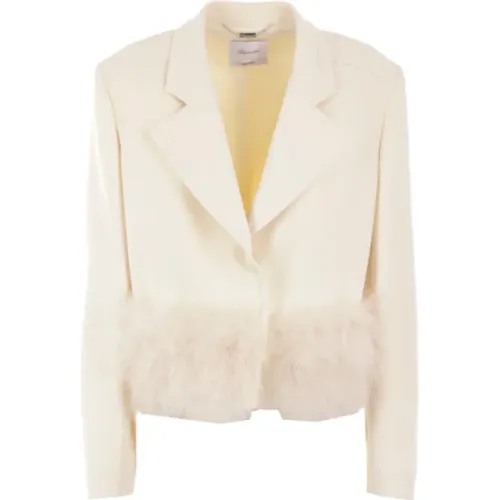 White Feathered Jacket , female, Sizes: S - Blumarine - Modalova