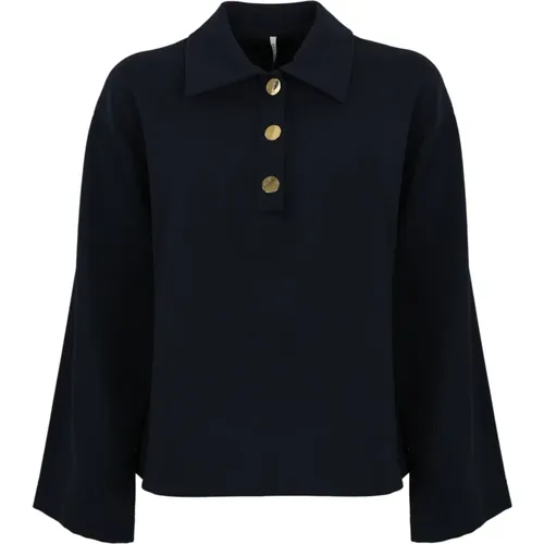 Blaues Viskose Polo Shirt 3/4 Ärmel , Damen, Größe: XS - Liviana Conti - Modalova