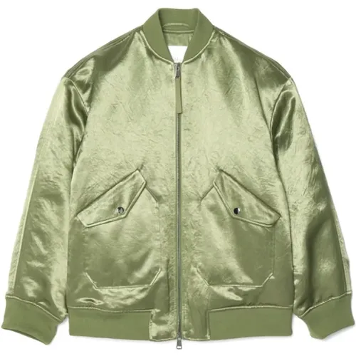 Satin Bomber Jacket in Khaki , female, Sizes: S - Max Mara - Modalova