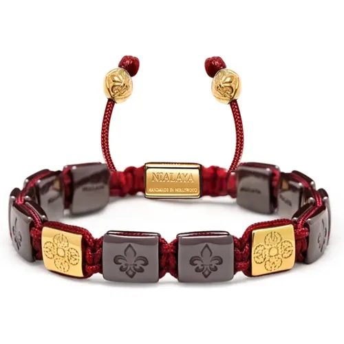 Men`s Ceramic Flatbead Bracelet in Dark Red and Gold , male, Sizes: XL, 2XL, S, M, L - Nialaya - Modalova