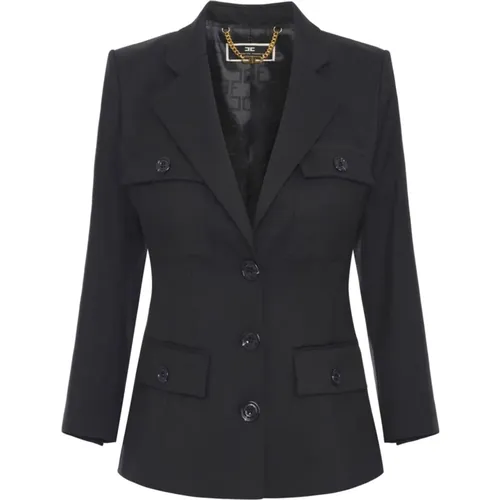 Schwarzer Blazer mit Spitzem Revers , Damen, Größe: M - Elisabetta Franchi - Modalova