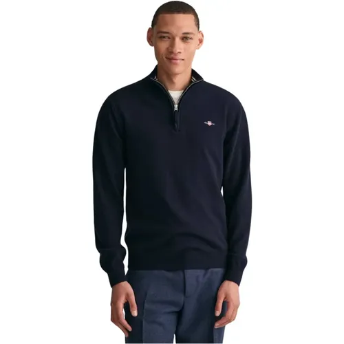 Marine Half-Zip Lambswool Sweater , male, Sizes: L, XL, 2XL - Gant - Modalova