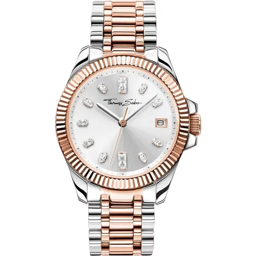 Bicolor roségold silber watch with Zirconia , female, Sizes: ONE SIZE - Thomas Sabo - Modalova