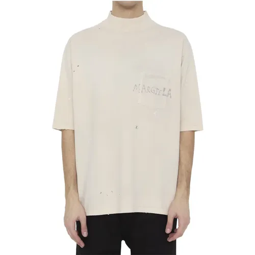 Beiger T-Shirt mit hohem Kragen und einzigartigem Stil , Herren, Größe: L - Maison Margiela - Modalova