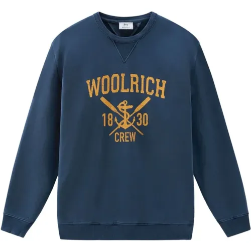 Logo Print Crew Neck Sweater , male, Sizes: M, XL, L - Woolrich - Modalova