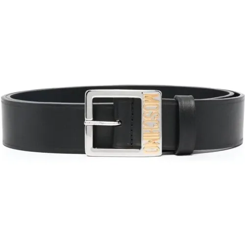 Leather Belt with Engraved Buckle , male, Sizes: M - Moschino - Modalova