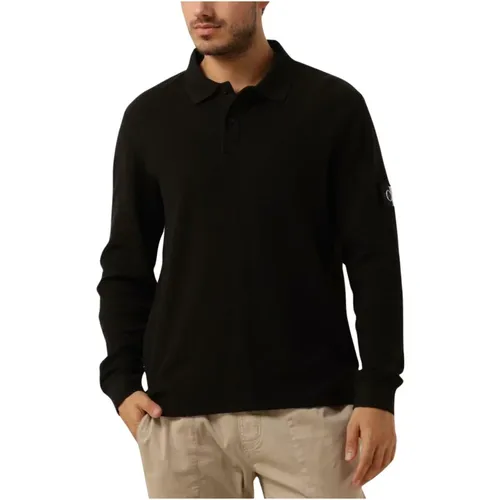 Herren Waffle LS Badge Polo Pullover , Herren, Größe: S - Calvin Klein - Modalova