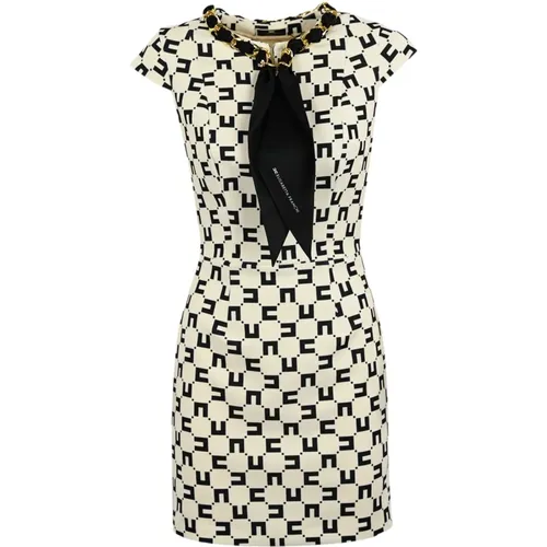 Short Sleeve Dress with Removable Metal Chain Scarf , female, Sizes: XS - Elisabetta Franchi - Modalova