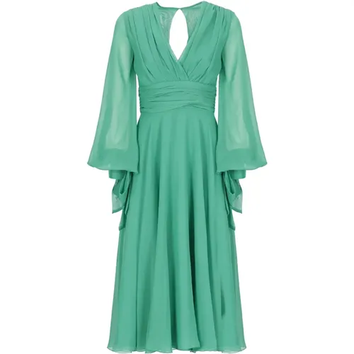 Grünes V-Ausschnitt Kleid mit Schleife - Atelier Legora - Modalova