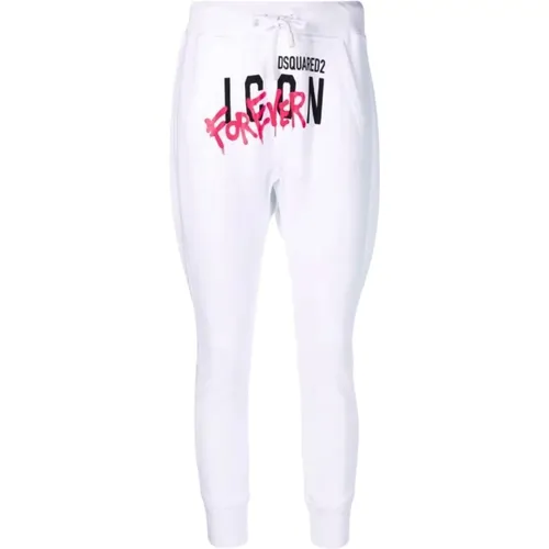 Bequeme und stilvolle weiße Sweatpants mit ikonischem Logo , Damen, Größe: S - Dsquared2 - Modalova