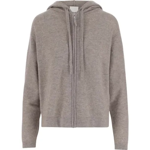 Woll-Kaschmir-Kapuzenreißverschluss-Sweatshirt Grau , Damen, Größe: S - allude - Modalova