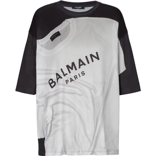 Fließendes T-Shirt it Trope-l'œil-Print , Damen, Größe: XS - Balmain - Modalova