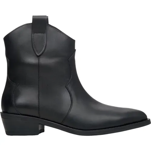 Schwarze Leder Low-Cut Cowboy Stiefel , Damen, Größe: 39 EU - Estro - Modalova