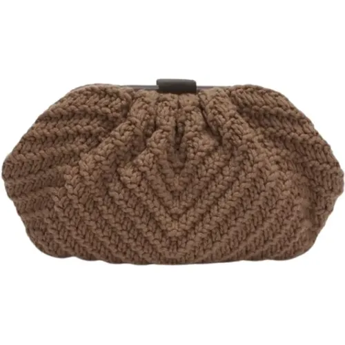 Crochet Braided Clutch with Adjustable Leather Strap , female, Sizes: ONE SIZE - Fabiana Filippi - Modalova