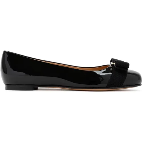 Schwarze Leder Ballerina Flats , Damen, Größe: 36 EU - Salvatore Ferragamo - Modalova