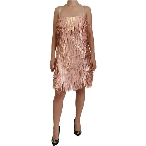 Elegant Pink A-Line Tinsel Dress , female, Sizes: XS - Dolce & Gabbana - Modalova