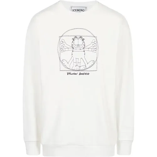 Vitruvian Garfield bestickter Sweatshirt , Herren, Größe: L - Iceberg - Modalova