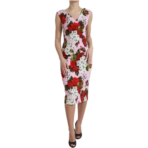 Floral V-Neck Midi Sheath Dress , female, Sizes: XS - Dolce & Gabbana - Modalova