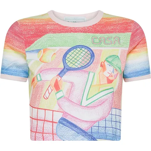 Tennis Print Multicolored Crop Top , female, Sizes: M, S - Casablanca - Modalova