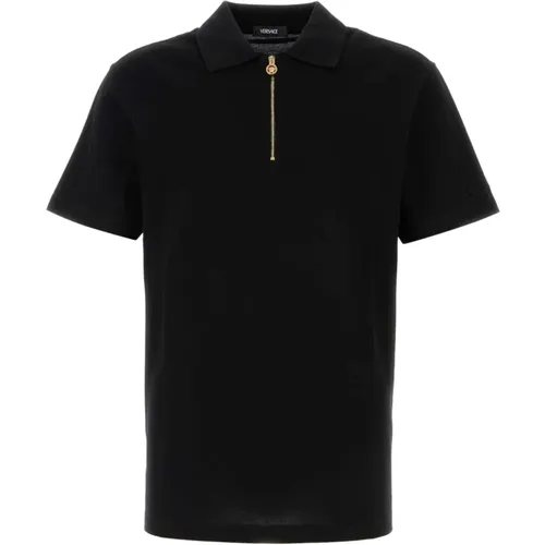 Schwarzes Piquet Polo Shirt , Herren, Größe: M - Versace - Modalova