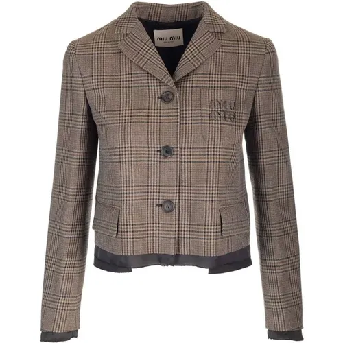 Check-pattern Wool Jacket , female, Sizes: S - Miu Miu - Modalova