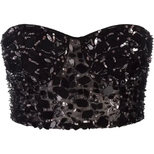Tulle Bustier Top with Mirror and Sequin Applications , female, Sizes: S, XS - Ermanno Scervino - Modalova