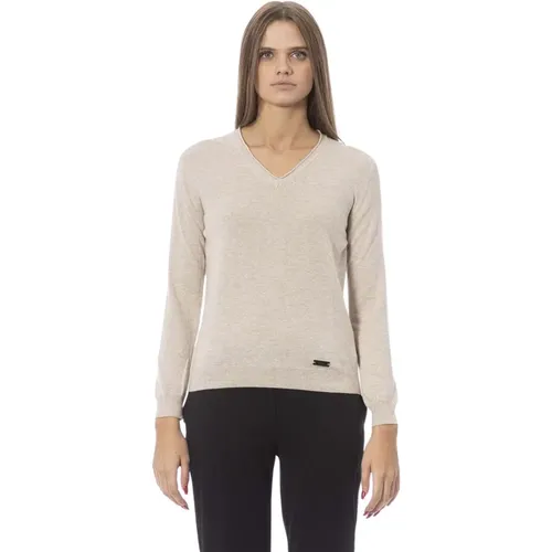 Eleganter Beiger V-Ausschnitt Pullover - Baldinini - Modalova