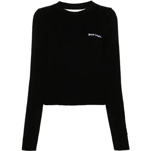 Schwarzer Pullover mit Besticktem Logo , Damen, Größe: L - Palm Angels - Modalova