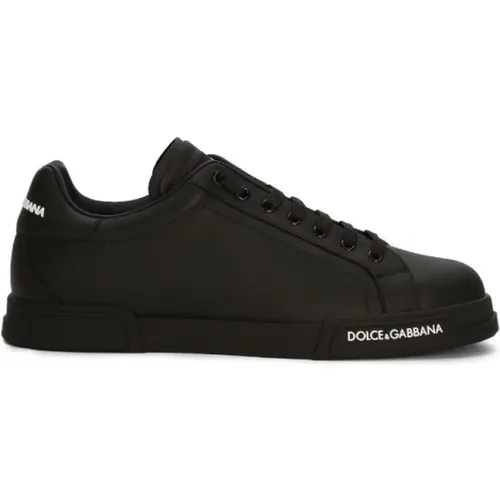 Leather Sneaker with Logo Patch , male, Sizes: 9 UK, 8 UK, 8 1/2 UK, 12 UK, 10 UK, 11 UK, 9 1/2 UK - Dolce & Gabbana - Modalova